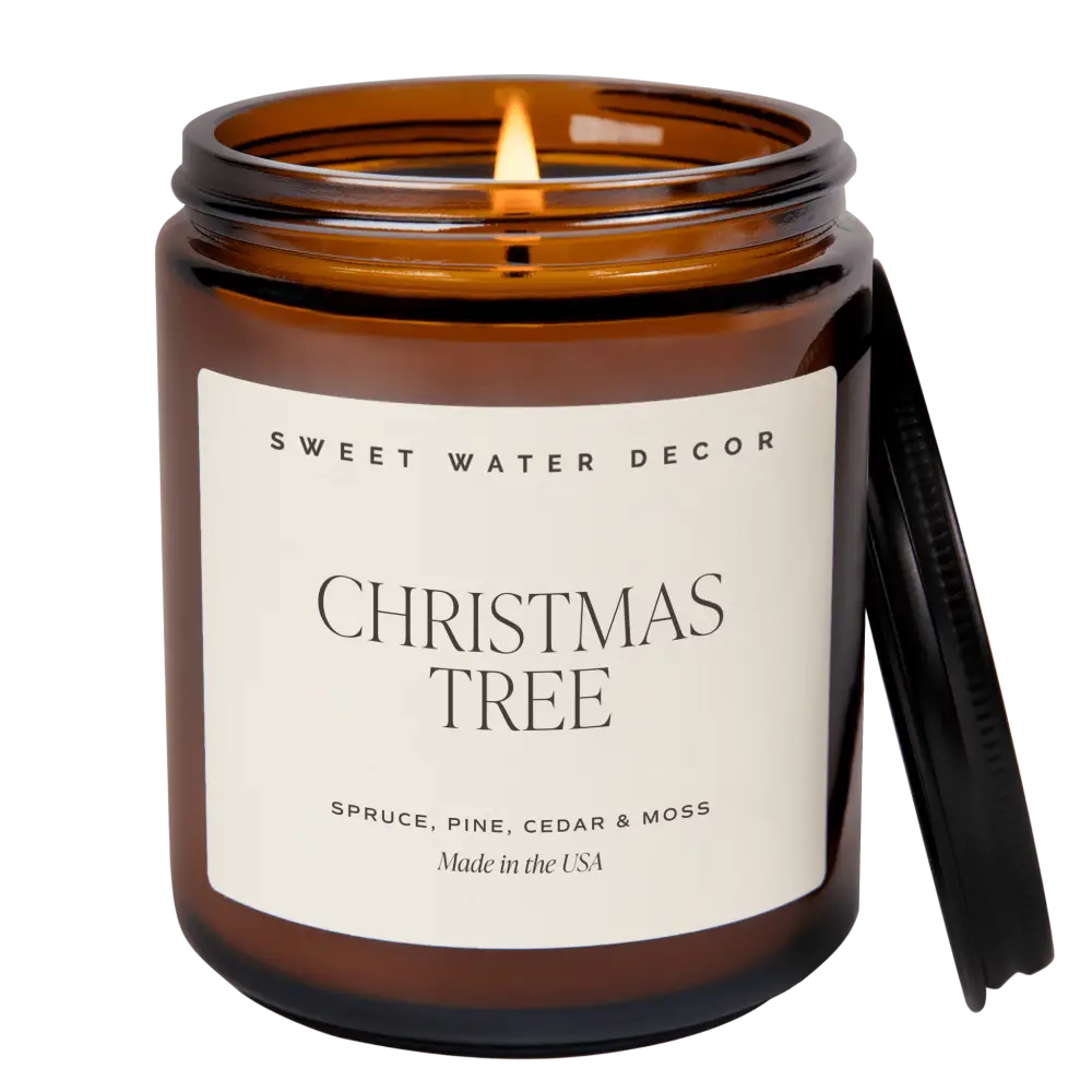 Christmas Tree Soy Candle - Amber Jar - 9 oz - Sweet Water Decor