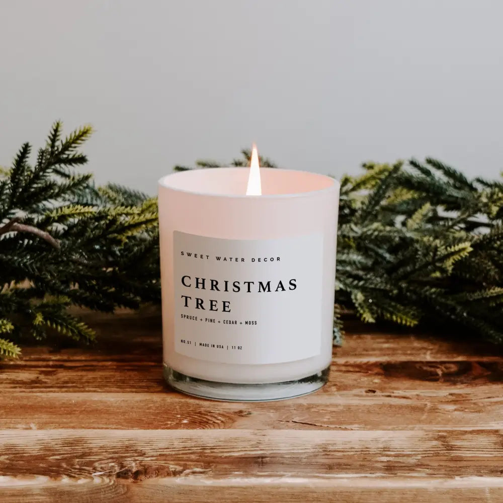Christmas Tree Soy Candle - White Jar - 11 oz - Sweet Water Decor