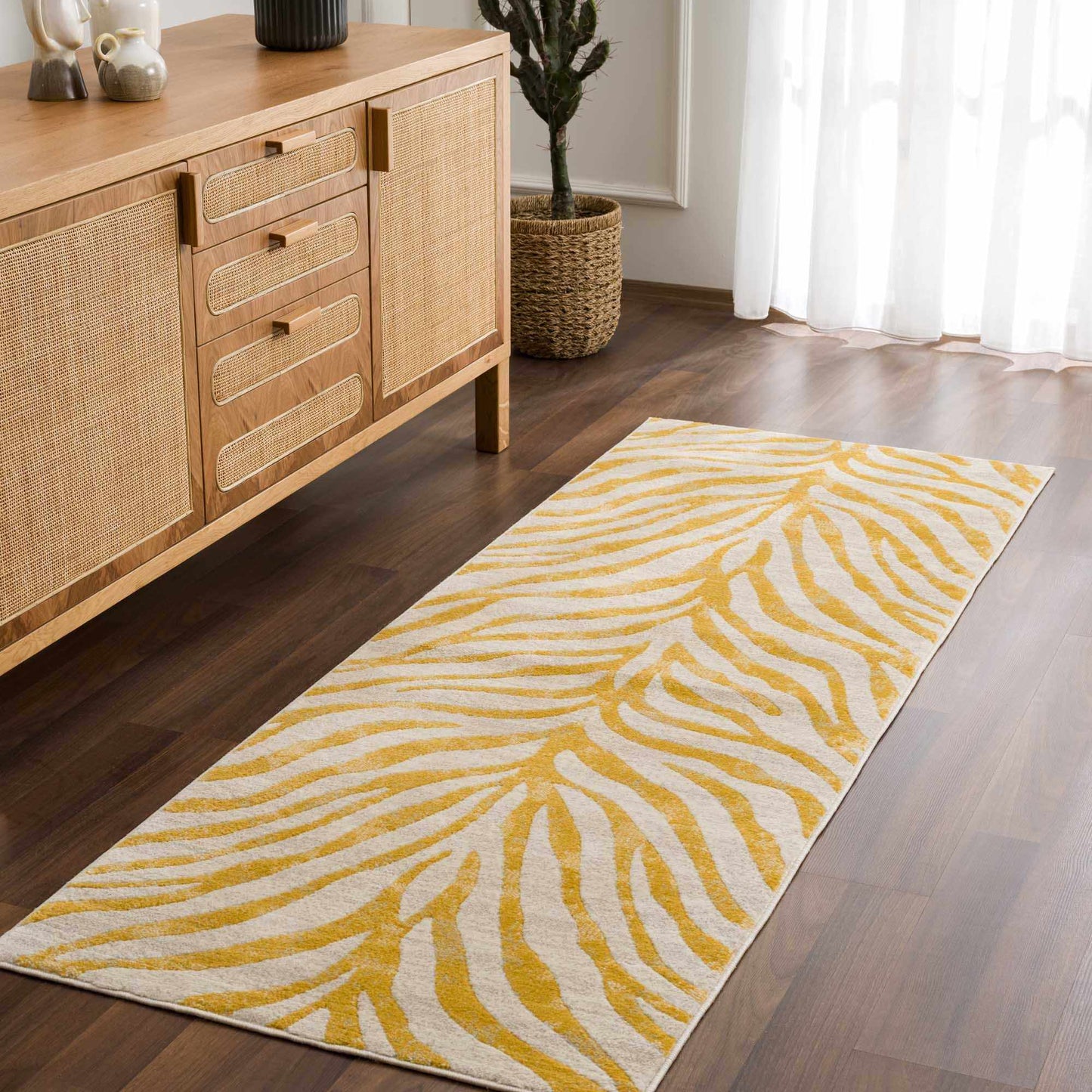 Yellow Terra Zebra Print Area Rug - Clearance - * 2’7’’ x 7’3’’ Runner - Boutique Rugs