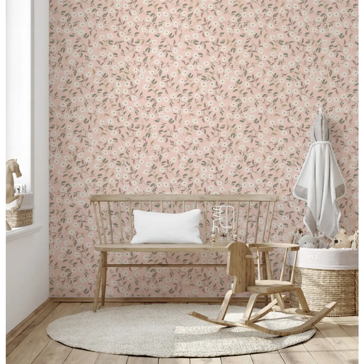 Clancy Wallpaper - Pink Floral Vines - by Creating to Love - Loomwell Home Goods