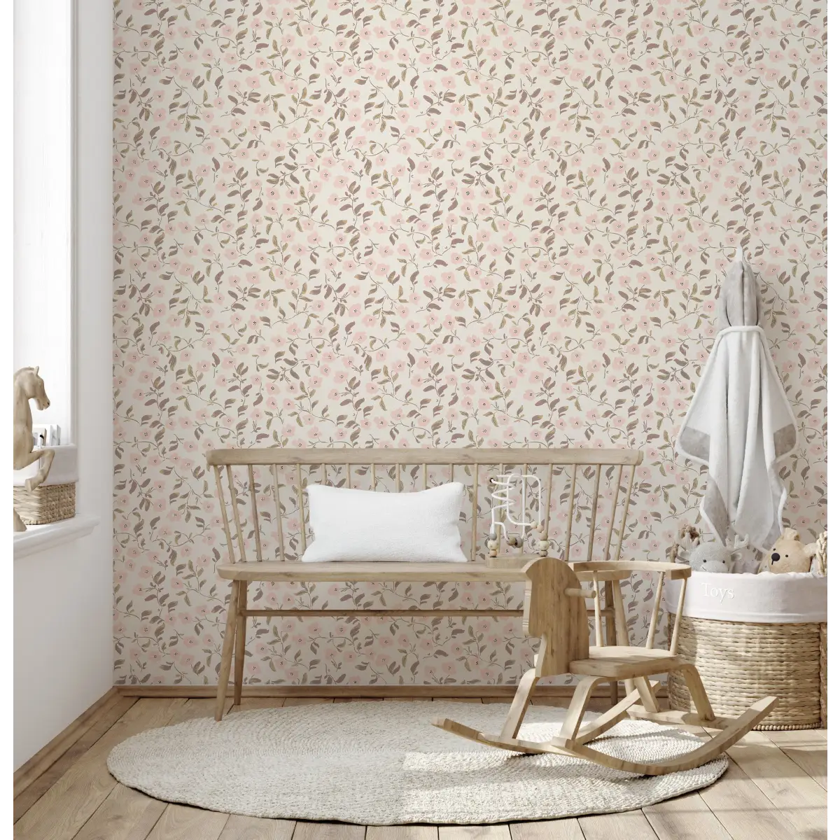 Clancy Wallpaper - Pink Floral Vines - by Creating to Love - Loomwell Home Goods