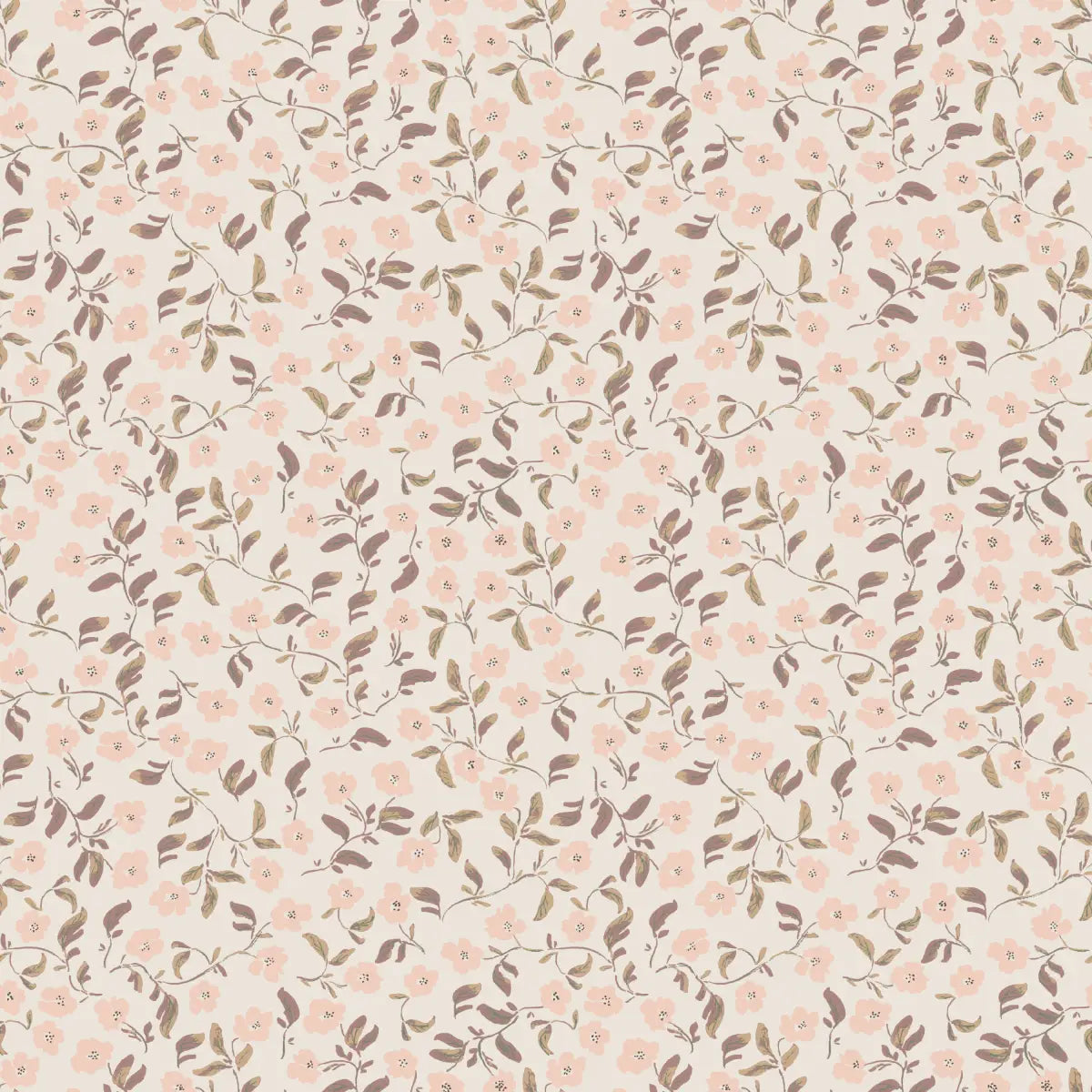 Clancy Wallpaper - Pink Floral Vines - by Creating to Love - Sample 1 foot by 1 foot / Cream - Loomwell Home Goods