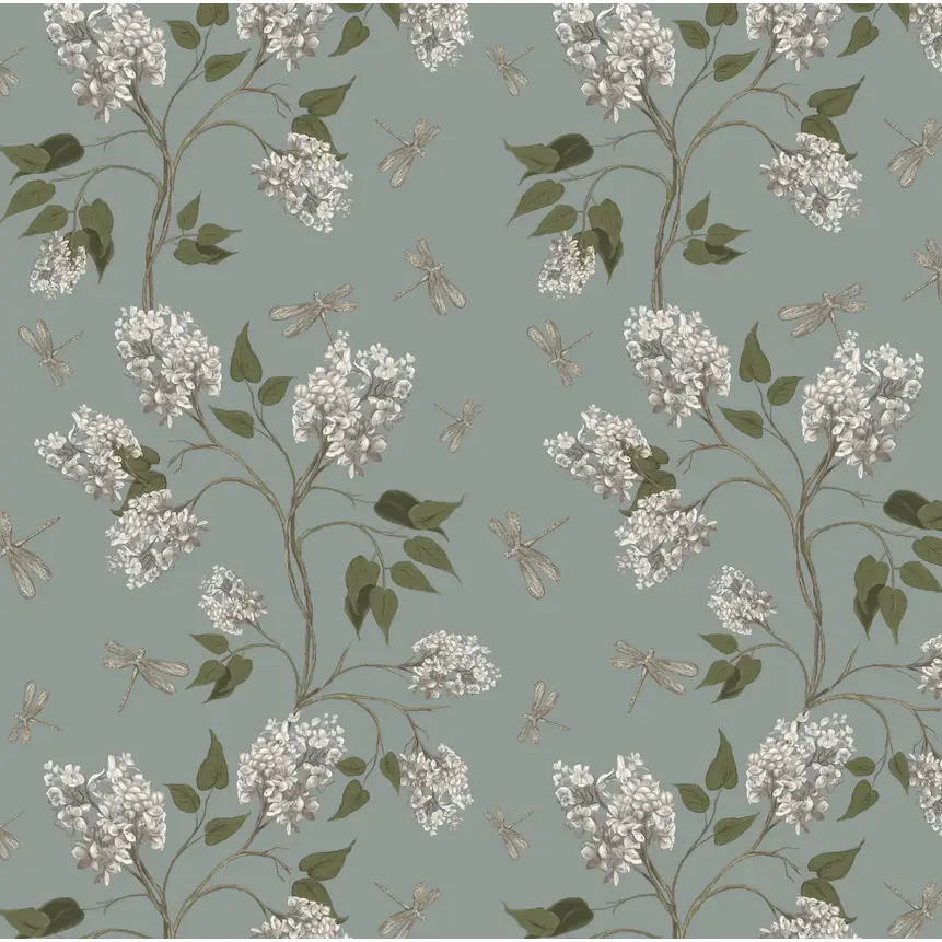Clarke Wallpaper - Lilacs and Dragonflies - by Melissa Dayton Art - Sample 1 foot by 1 foot / Blue - Loomwell Home Goods