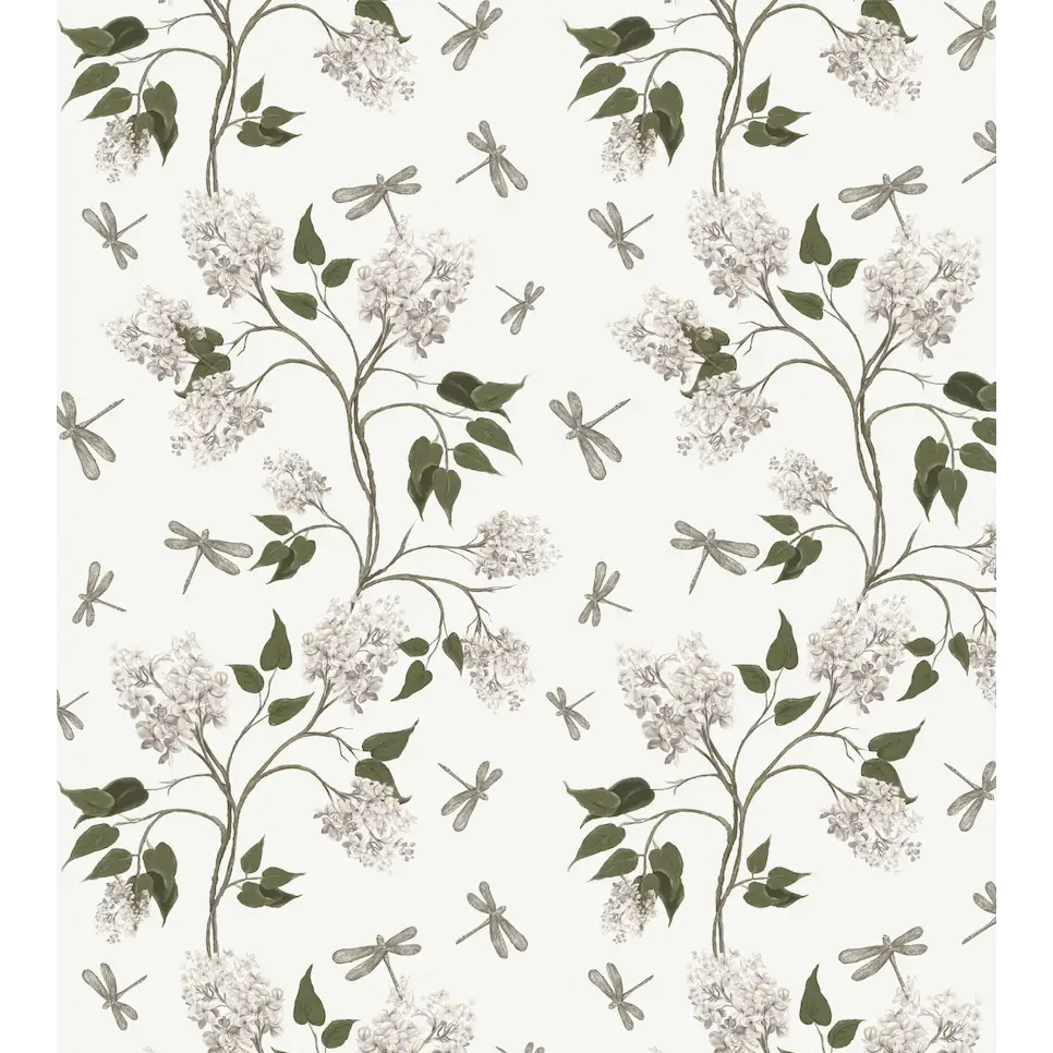 Clarke Wallpaper - Lilacs and Dragonflies - by Melissa Dayton Art - Sample 1 foot by 1 foot / Cream - Loomwell Home
