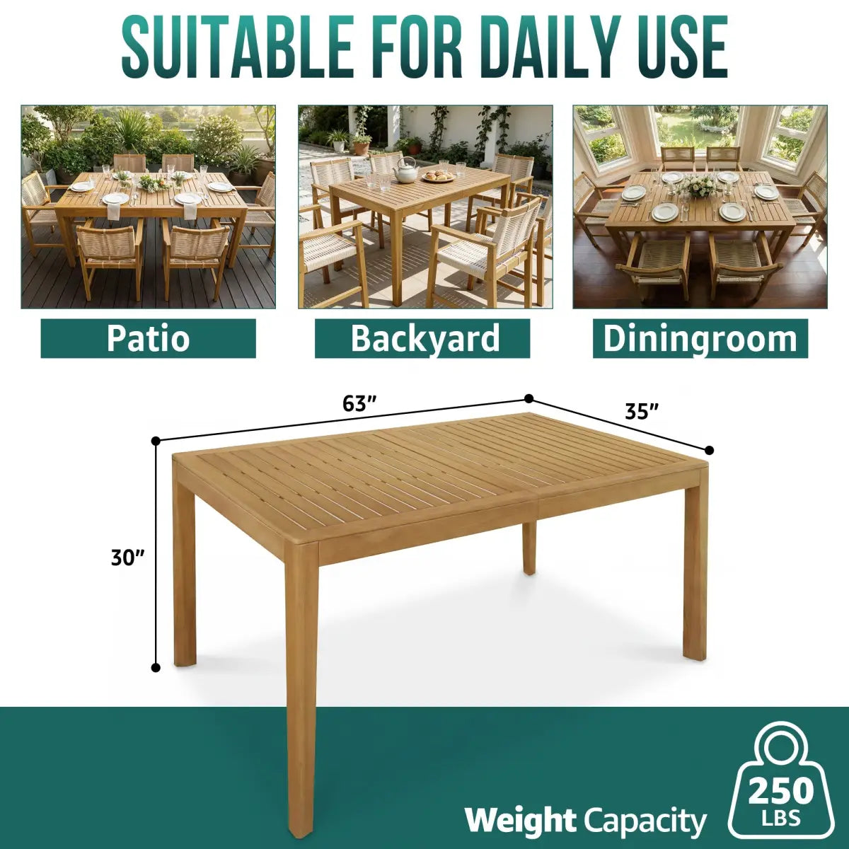 Classic Outdoor Dining Table - Acacia Wood - Megsu