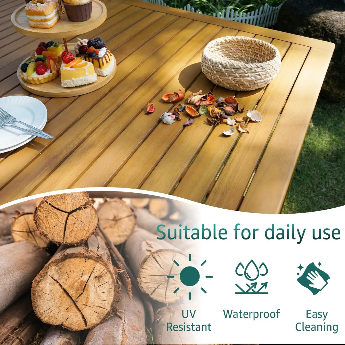 Classic Outdoor Dining Table - Acacia Wood - Megsu