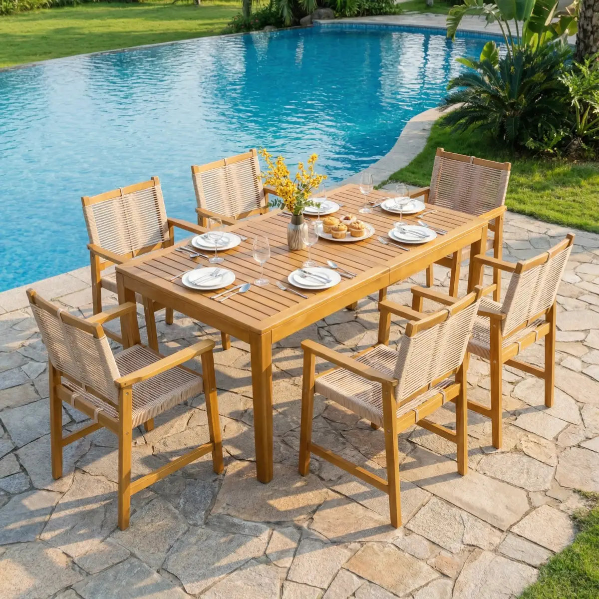 Classic Outdoor Dining Table - Acacia Wood - Megsu
