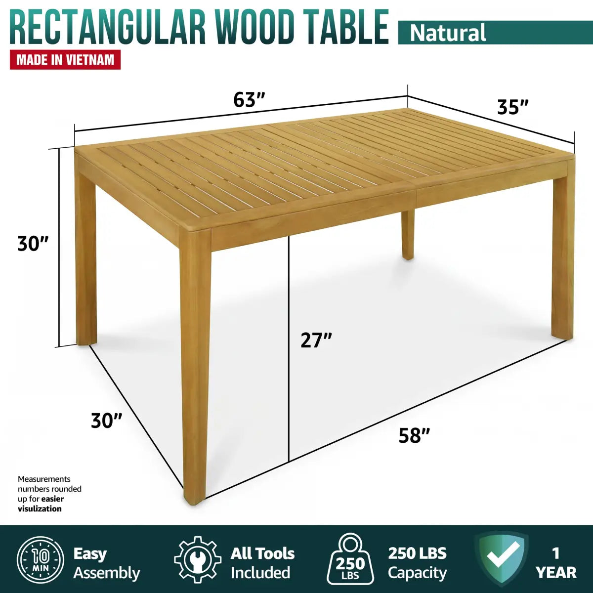 Classic Outdoor Dining Table - Acacia Wood - Megsu
