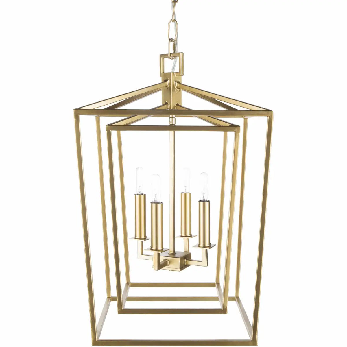 Classic Gold Open Lantern Pendant Ceiling Light - 14’’L x 14’’W x 21’’H Cube - Boutique Rugs