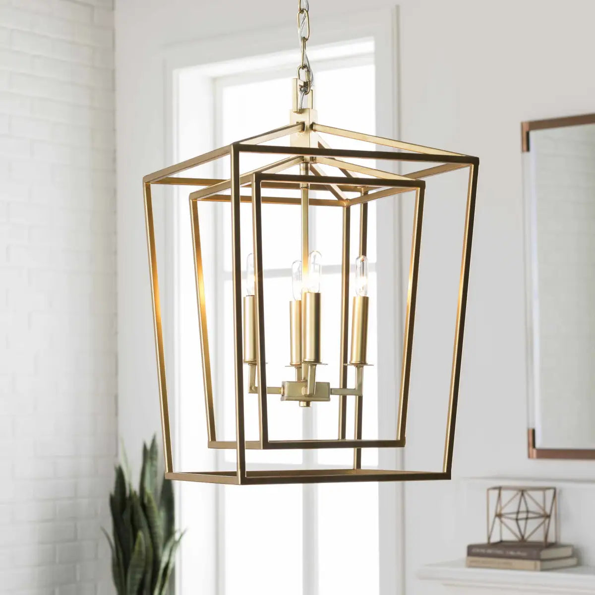 Classic Gold Open Lantern Pendant Ceiling Light - 14’’L x 14’’W x 21’’H Cube - Boutique Rugs