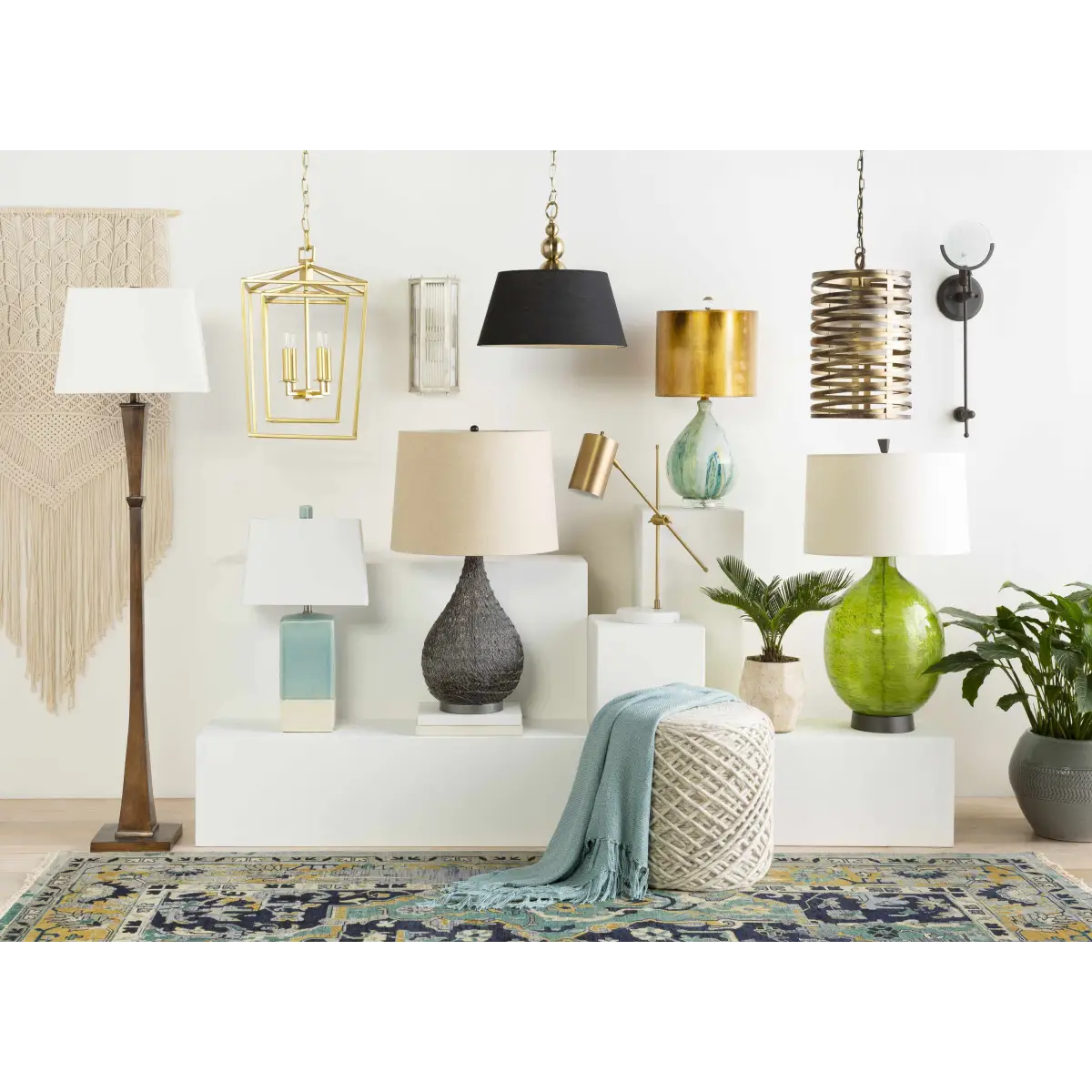 Classic Gold Open Lantern Pendant Ceiling Light - 14’’L x 14’’W x 21’’H Cube - Boutique Rugs