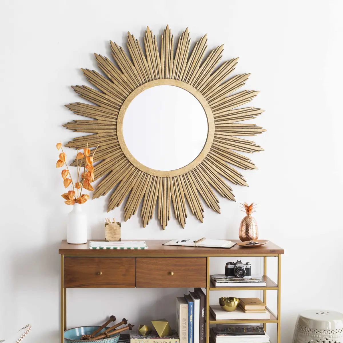 Classic Gold Starburst Wood Mirror - 47’’H x 47’’W x 2’’D Starburst - Boutique Rugs