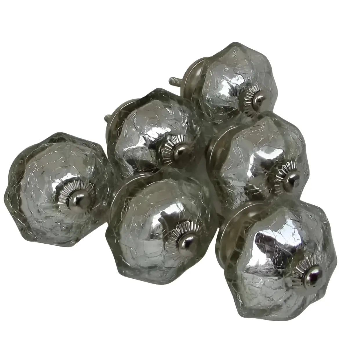 Clear Silver Glass Hexagon Knob (each) - Plutus imports