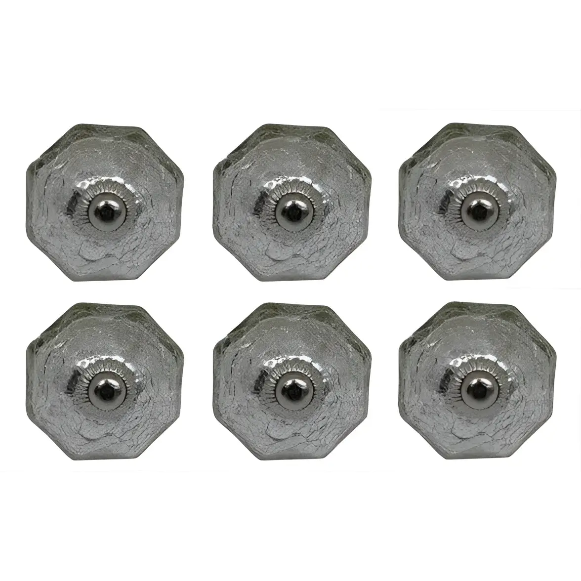 Clear Silver Glass Hexagon Knob (each) - Plutus imports