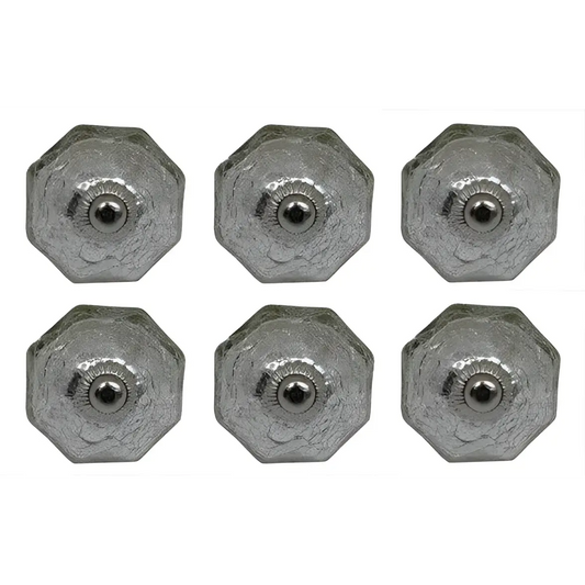 Clear Silver Glass Hexagon Knob (each) - Plutus imports