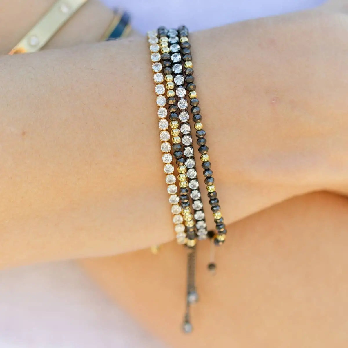 Stretch Bracelet - Hematite and Silver Bead Accents - Splendid Iris