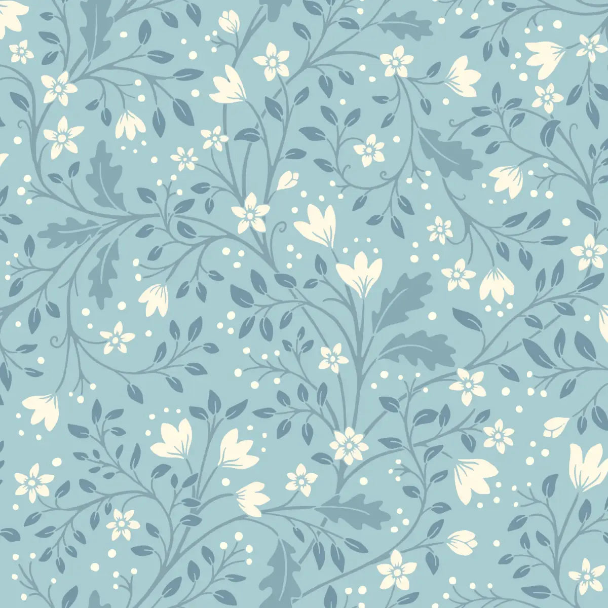 Clematis Wallpaper - Flowers and Vines - by Anna Black Creative - Sample 1 foot by 1 foot / Blue - Loomwell Home Goods