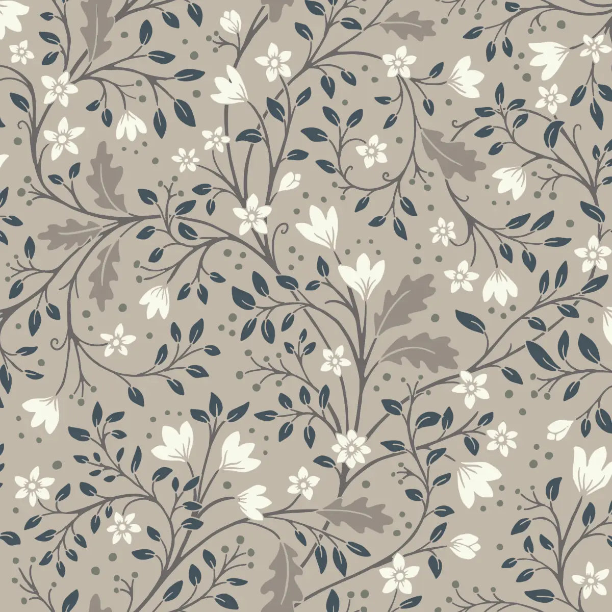 Clematis Wallpaper - Flowers and Vines - by Anna Black Creative - Sample 1 foot by 1 foot / Gray - Loomwell Home Goods