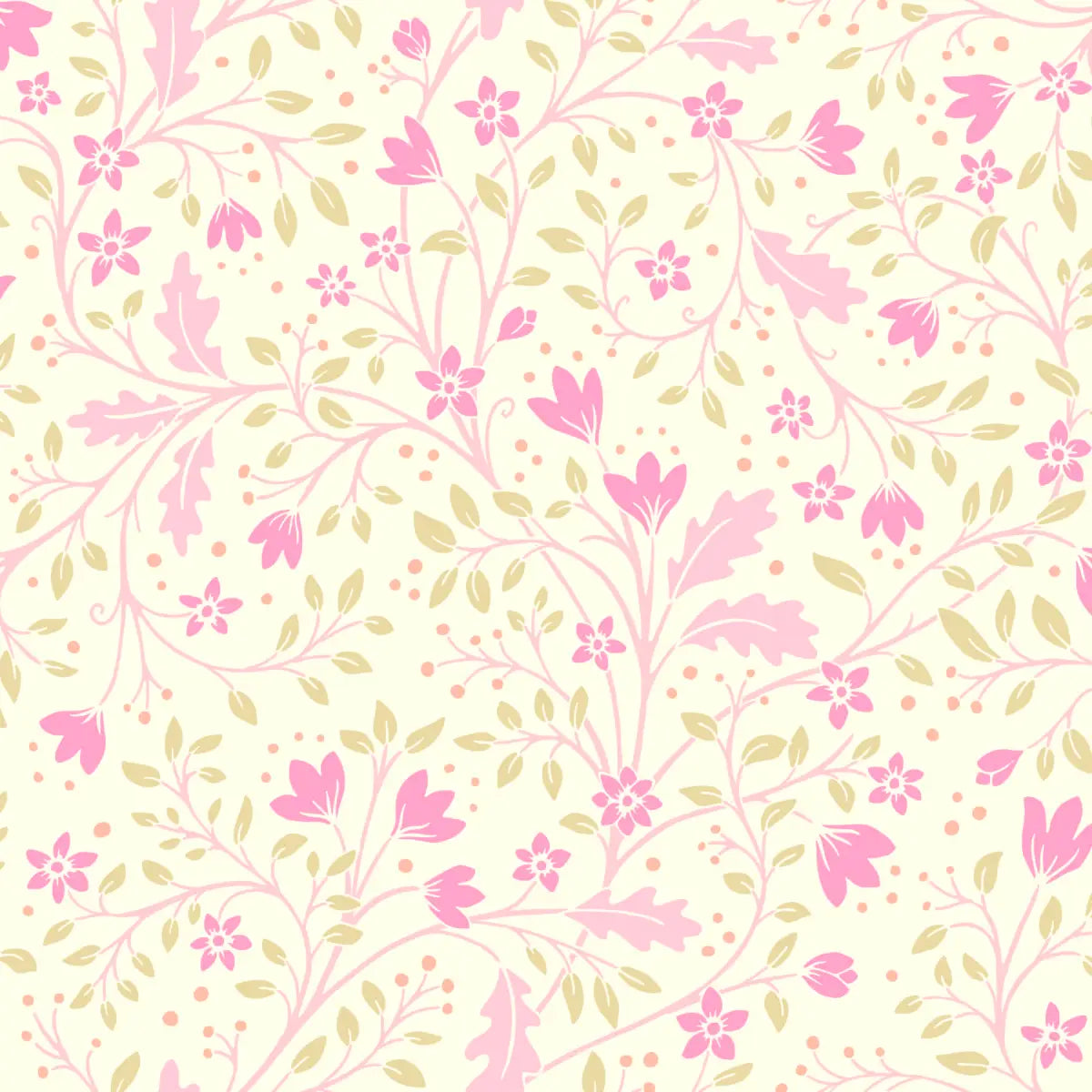 Clematis Wallpaper - Flowers and Vines - by Anna Black Creative - Sample 1 foot by 1 foot / Pink and Yellow - Loomwell