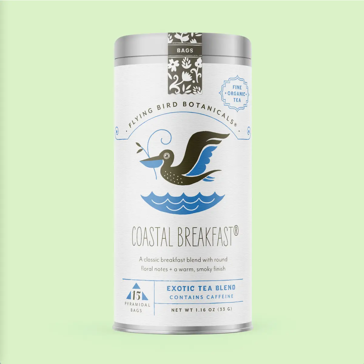Coastal Breakfast Tea – 15 Tea Bag Tin - Organic - Flying Bird Botanicals
