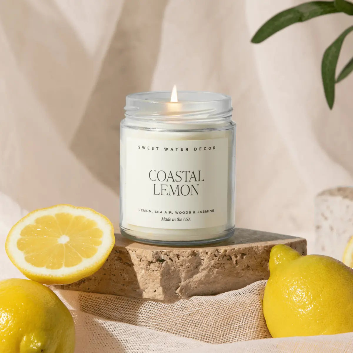 Coastal Lemon Soy Candle - Clear Jar - 9 oz - Sweet Water Decor