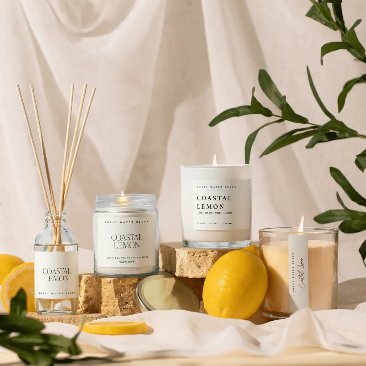Coastal Lemon Soy Candle - White Jar - 11 oz - Sweet Water Decor