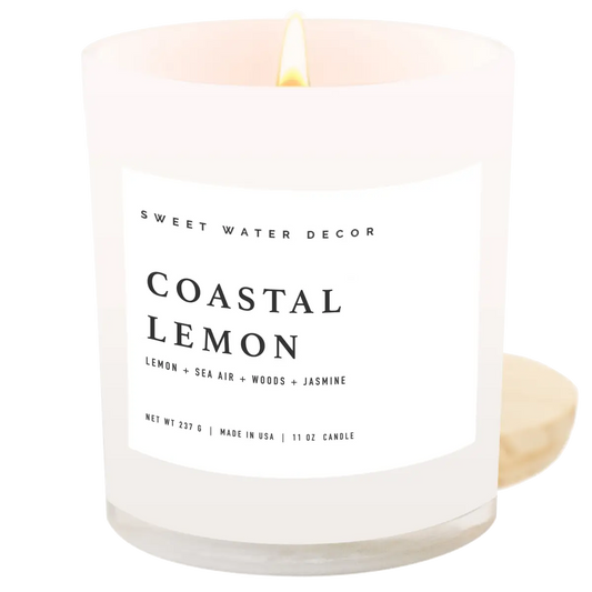 Coastal Lemon Soy Candle - White Jar - 11 oz - Sweet Water Decor