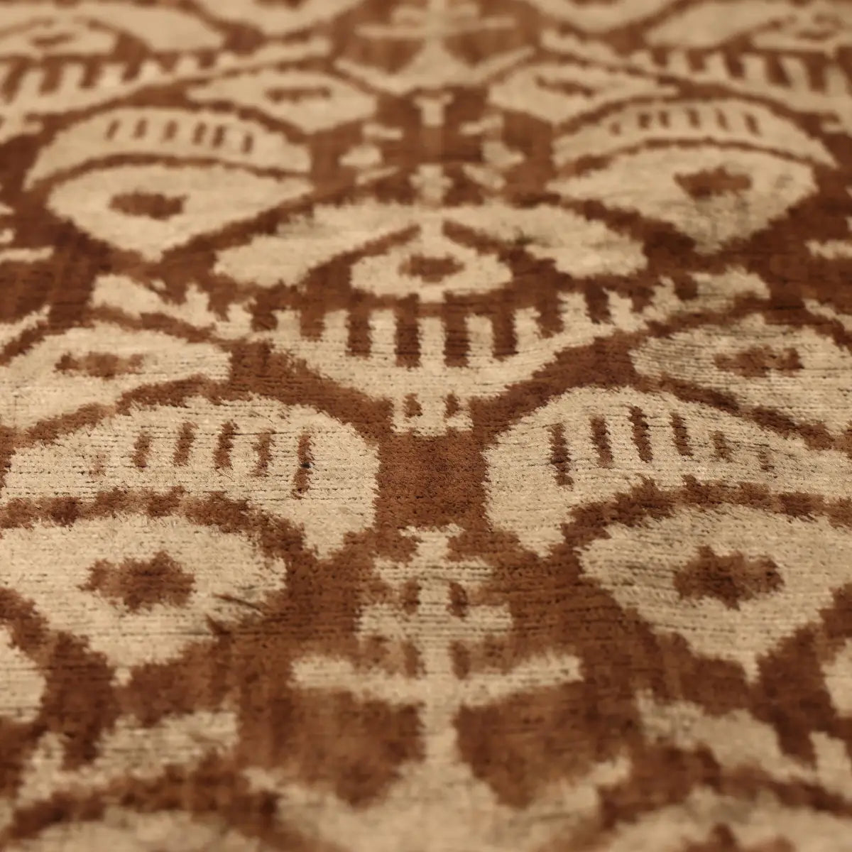 Cognac & Cream Traditional Ikat Silk Velvet Pillow - 20’’ x 20’’ - Canvello