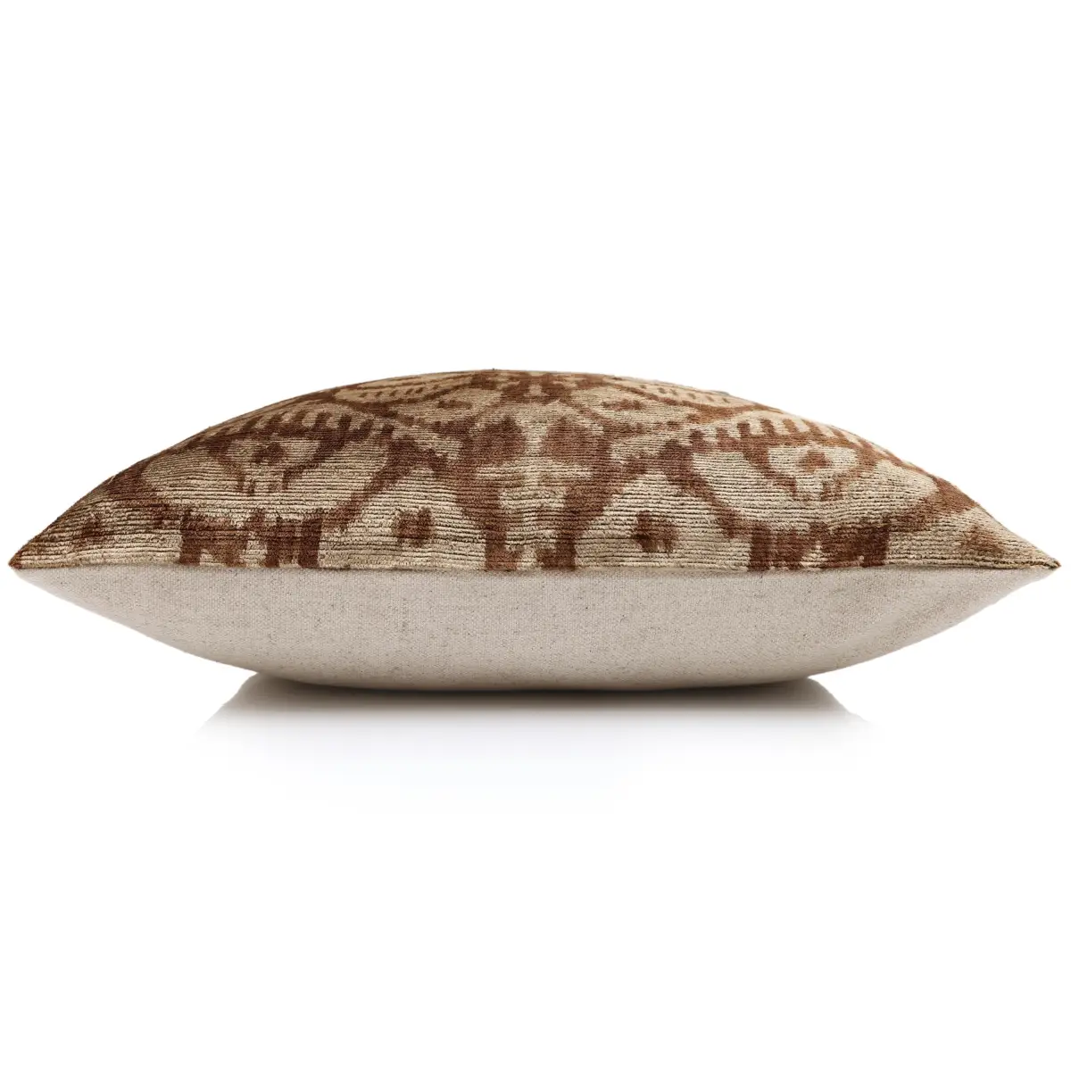 Cognac & Cream Traditional Ikat Silk Velvet Pillow - 20’’ x 20’’ - Canvello