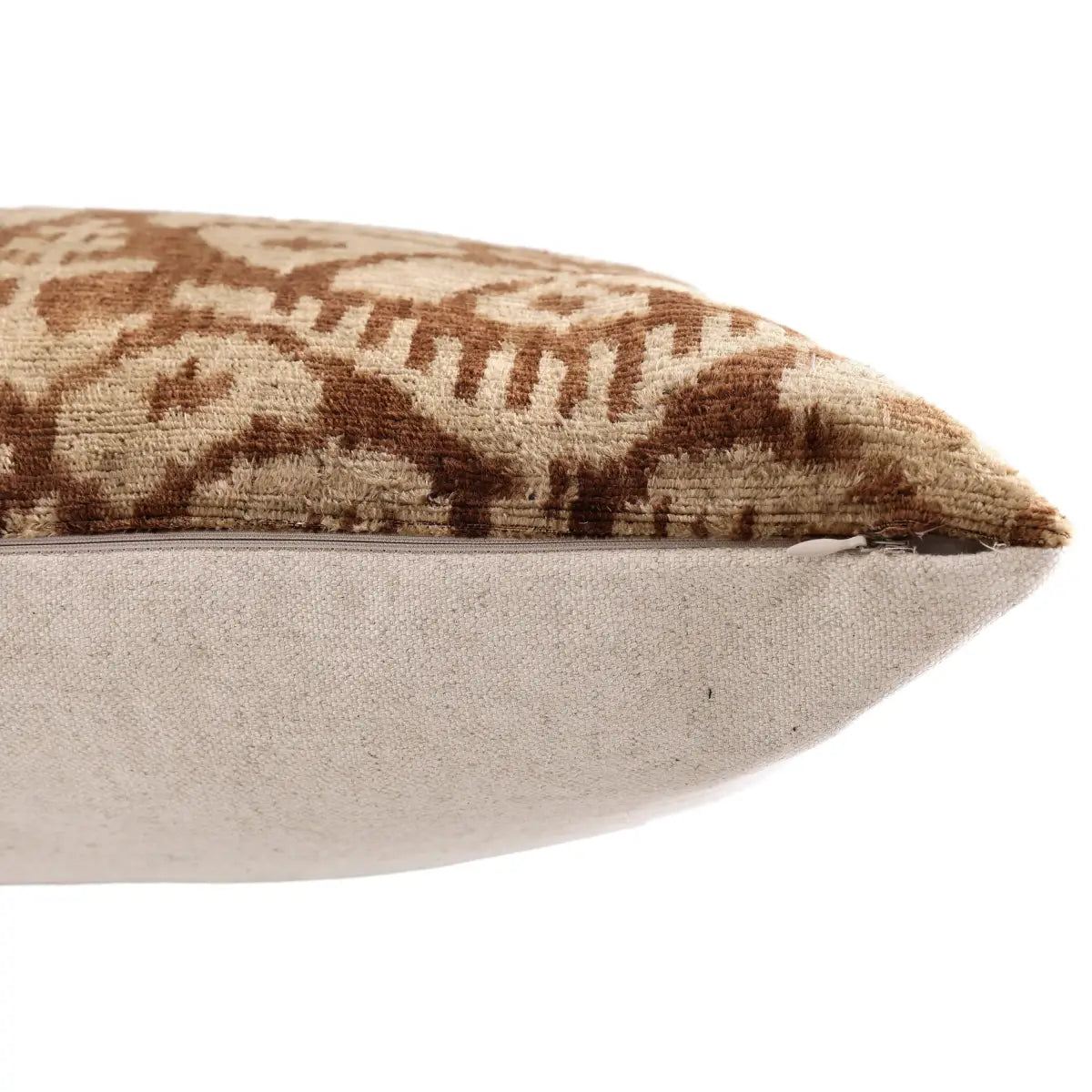Cognac & Cream Traditional Ikat Silk Velvet Pillow - 20’’ x 20’’ - Canvello
