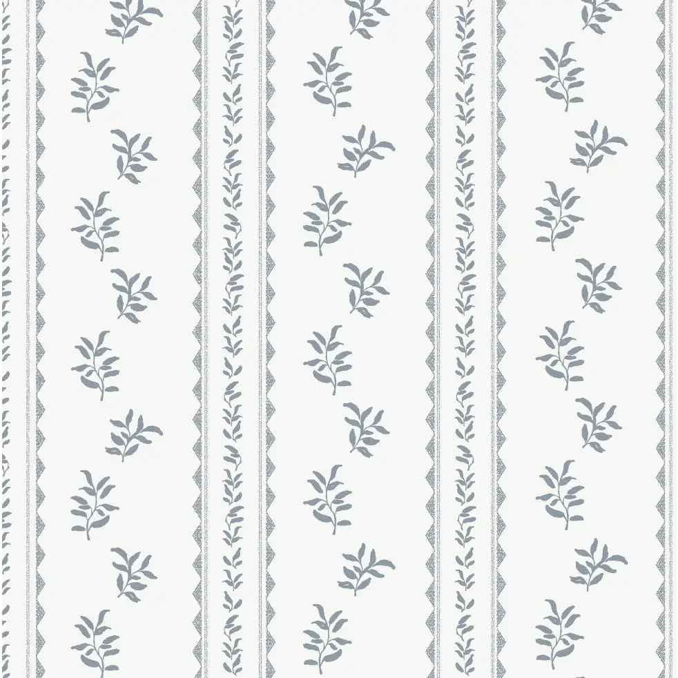 Colleen Wallpaper - Leafy Stripe - by Gabriela Dachin - Sample 1 foot by 1 foot / White and Blue - Loomwell Home Goods