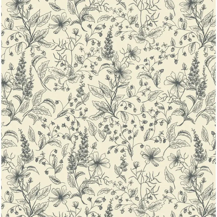 Collins Wallpaper - Foxgloves Line Drawings - by Of Lilies and Fields - Sample 1 foot by 1 foot / Light - Loomwell Home