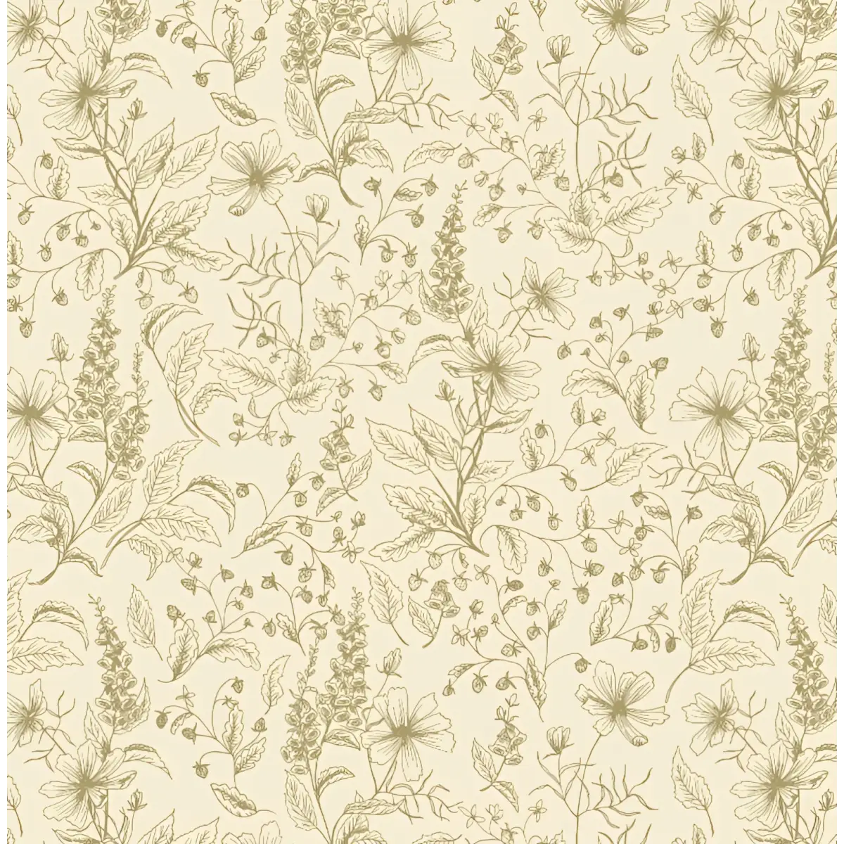Collins Wallpaper - Foxgloves Line Drawings - by Of Lilies and Fields - Sample 1 foot by 1 foot / Mustard - Loomwell