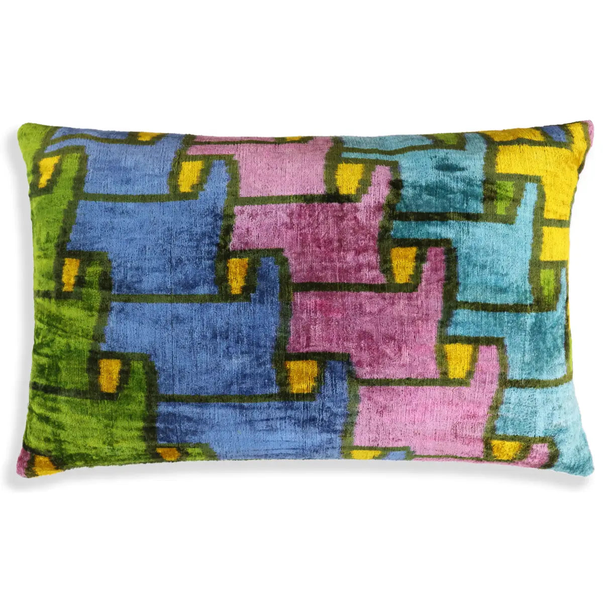 Luxury Velvet Pillow – Handmade Colorful Abstract 16x24 Lumbar - Canvello