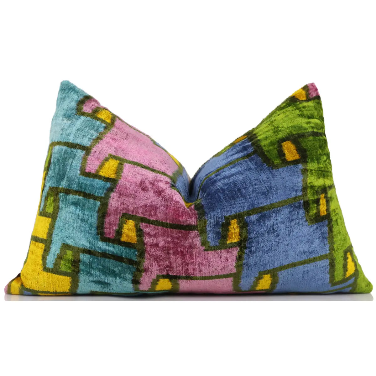 Luxury Velvet Pillow – Handmade Colorful Abstract 16x24 Lumbar - Canvello