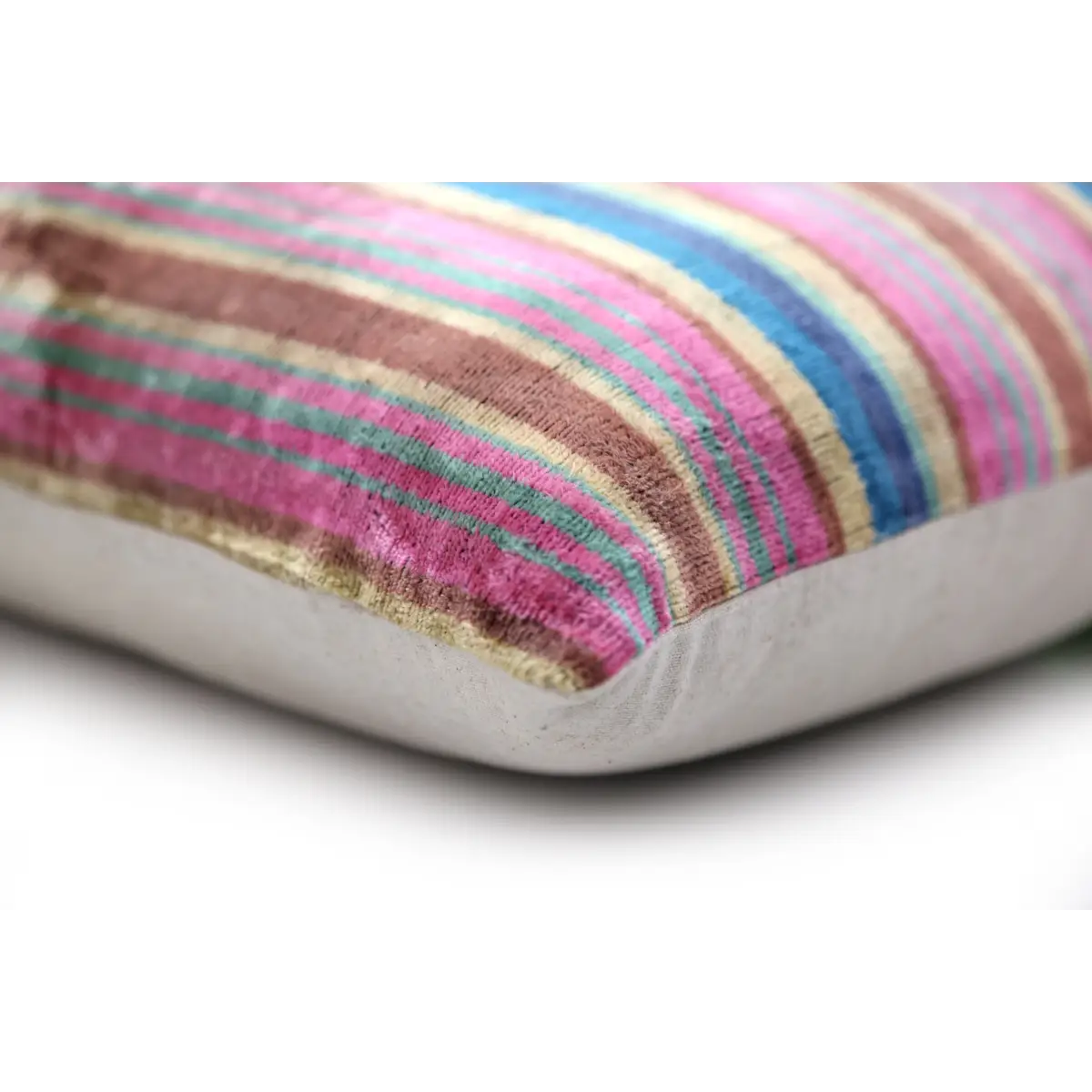 Colorful Striped Ikat Velvet Pillow – 16x16 Handmade Throw Cushion - Canvello