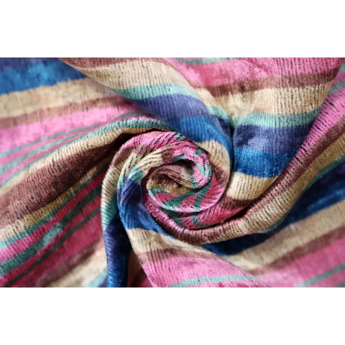 Colorful Striped Ikat Velvet Pillow – 16x16 Handmade Throw Cushion - Canvello
