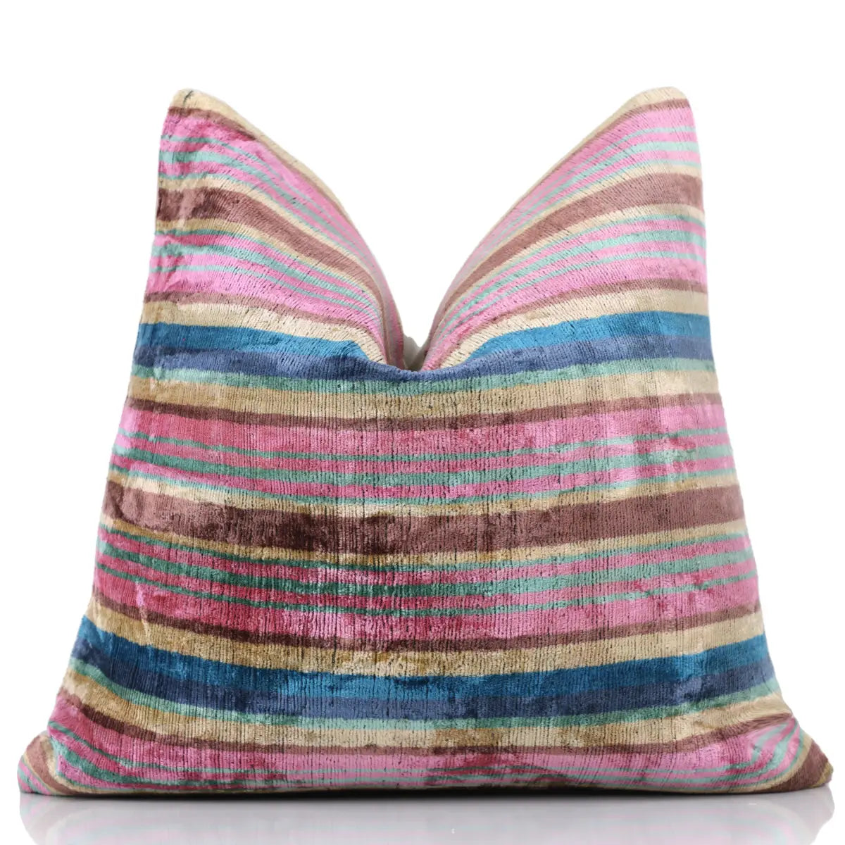 Colorful Striped Ikat Velvet Pillow – 16x16 Handmade Throw Cushion - Canvello