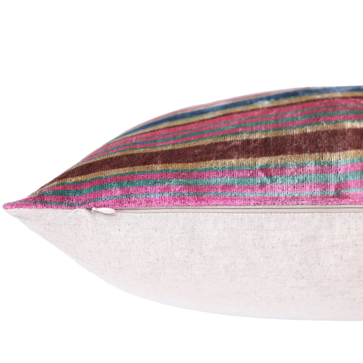 Colorful Striped Ikat Velvet Pillow – 16x16 Handmade Throw Cushion - Canvello
