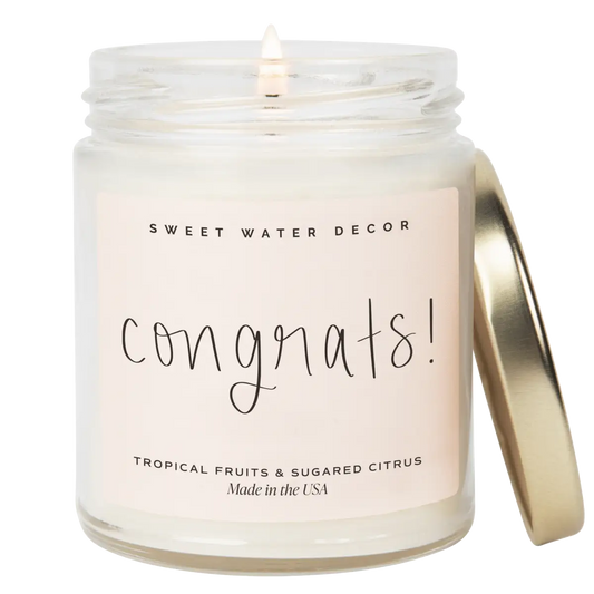 Congrats! Soy Candle - Clear Jar - 9 oz - Sweet Water Decor