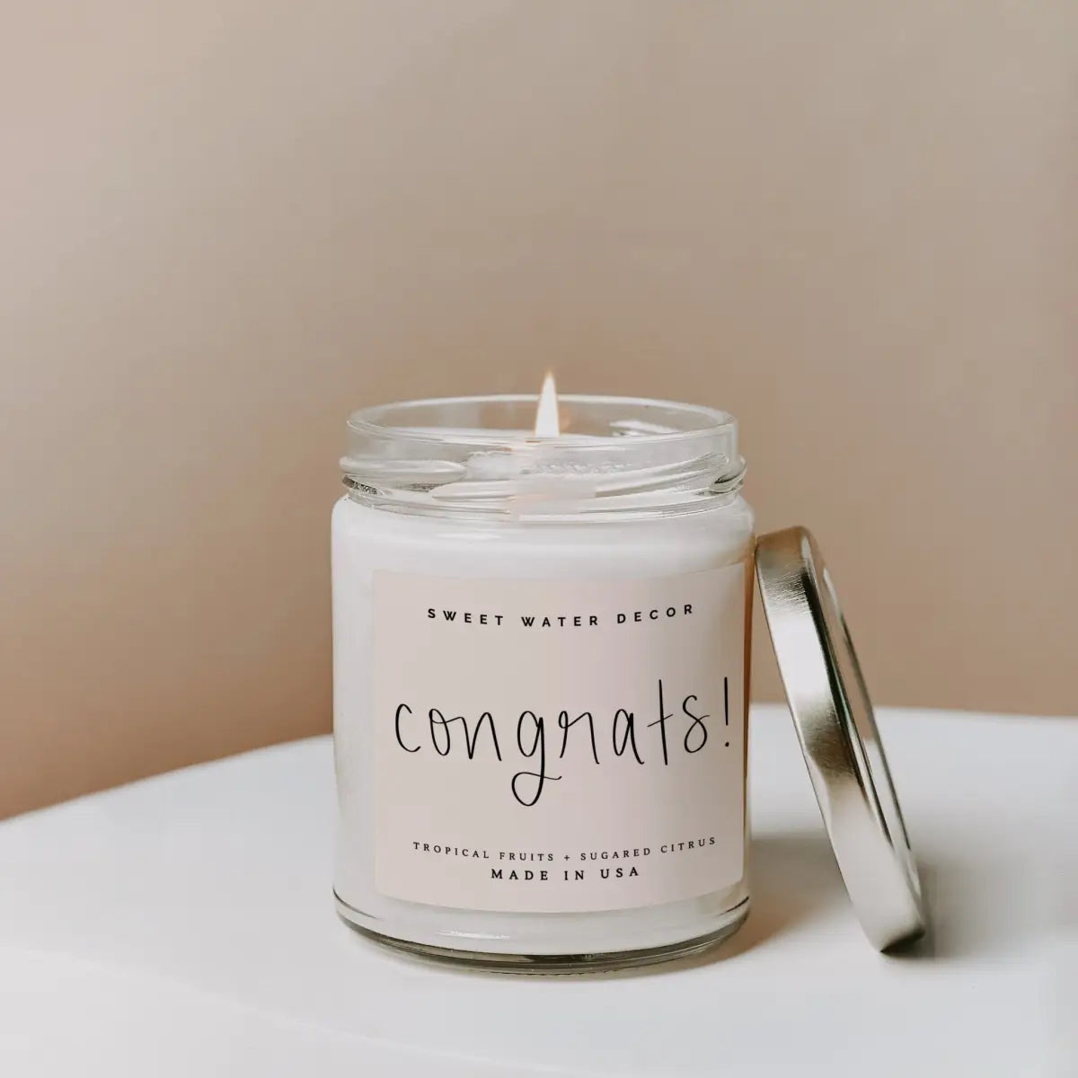Congrats! Soy Candle - Clear Jar - 9 oz - Sweet Water Decor