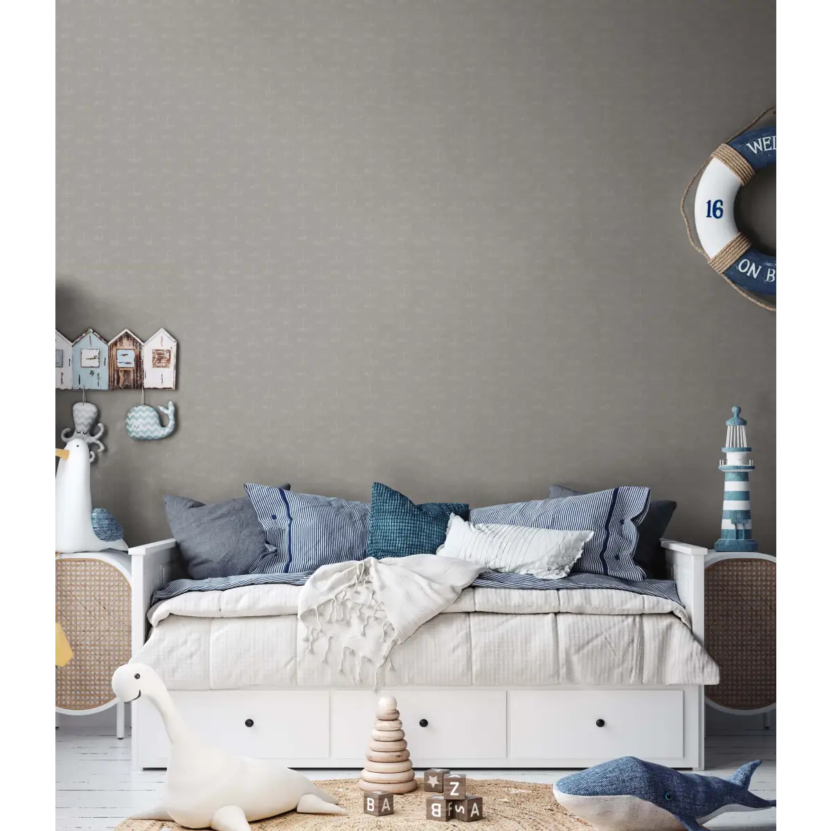 Conrad Wallpaper - Subtle Sailboats - Coastal Cottage - by Lauren Blair Hersey - Sample 1 foot by 1 foot / Large Scale