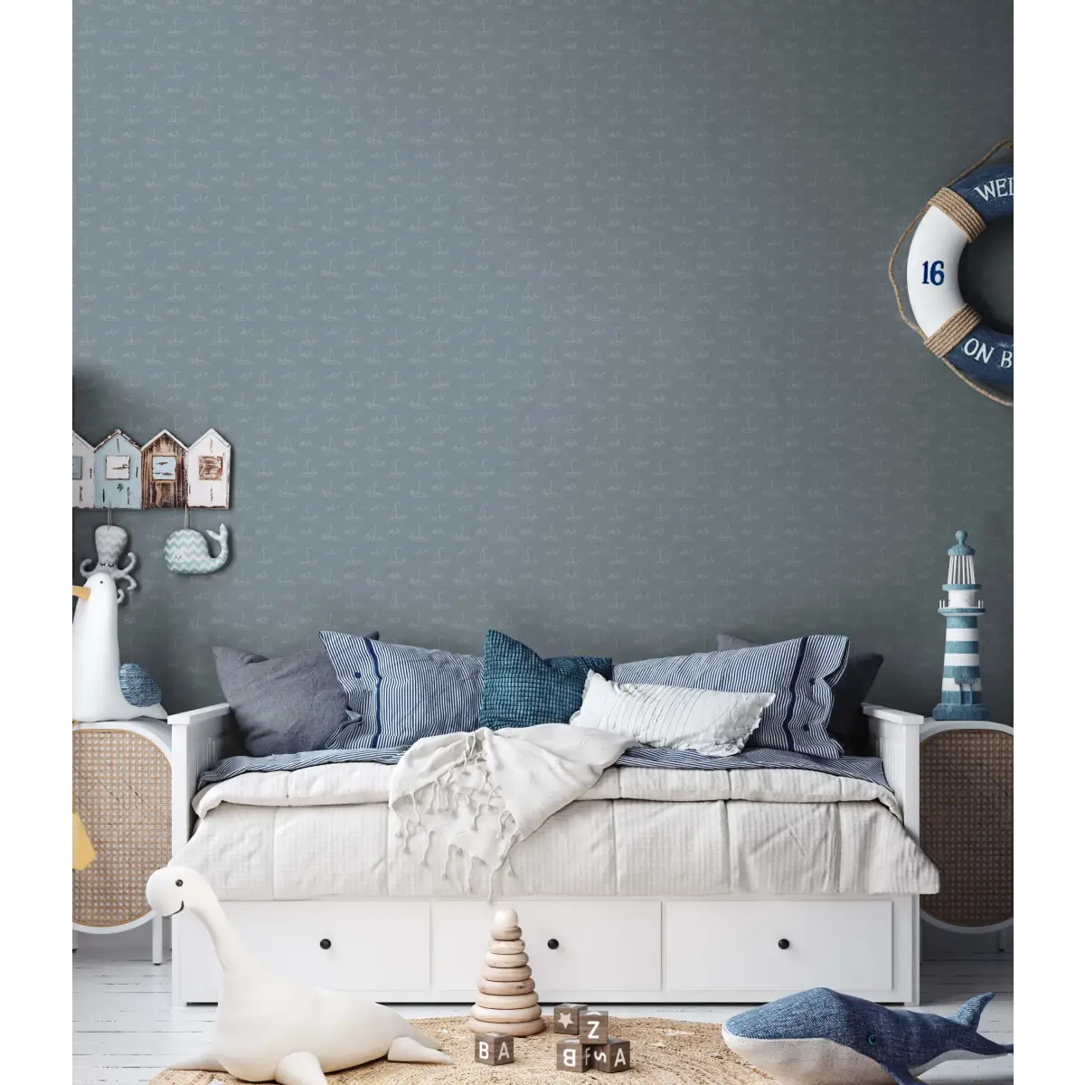 Conrad Wallpaper - Subtle Sailboats - Coastal Cottage - by Lauren Blair Hersey - Sample 1 foot by 1 foot / Large Scale
