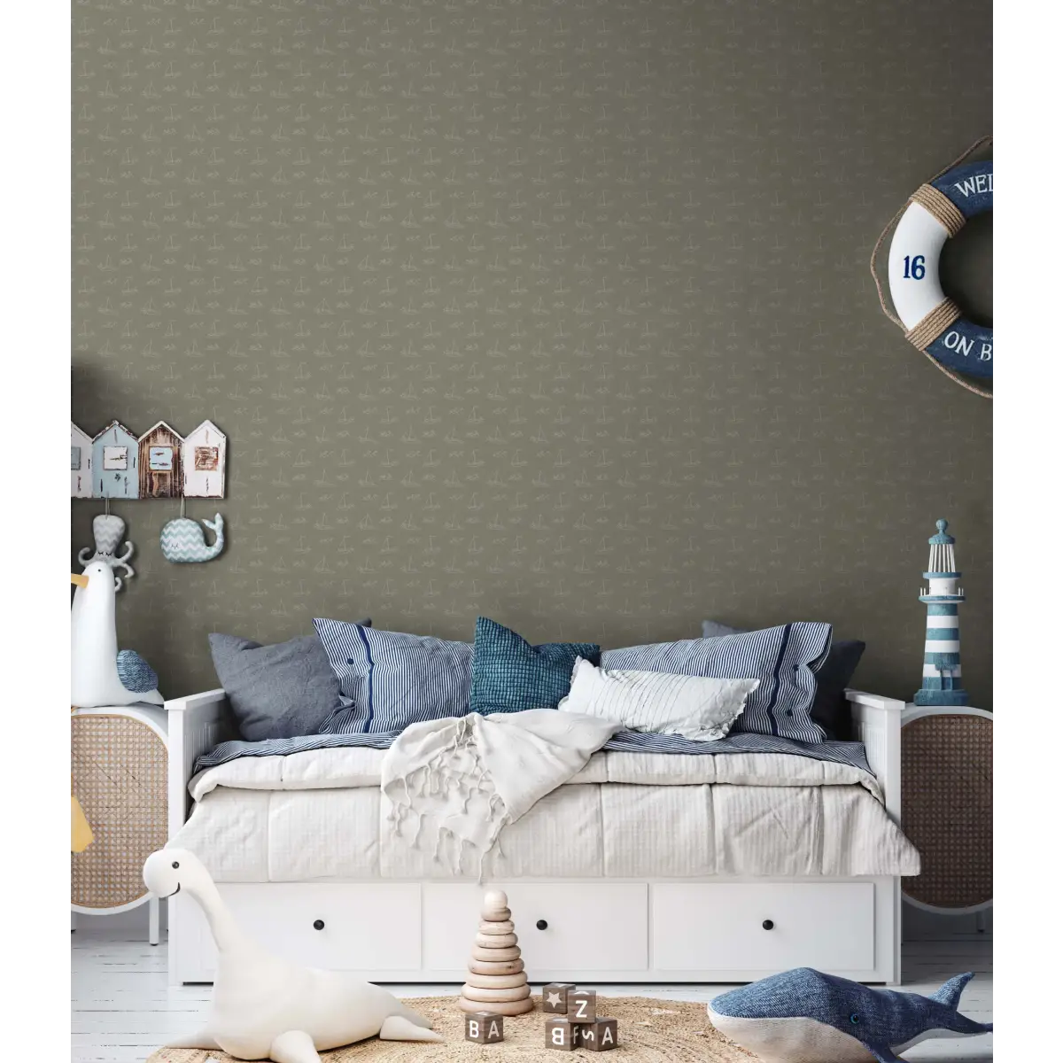 Conrad Wallpaper - Subtle Sailboats - Coastal Cottage - by Lauren Blair Hersey - Sample 1 foot by 1 foot / Large Scale