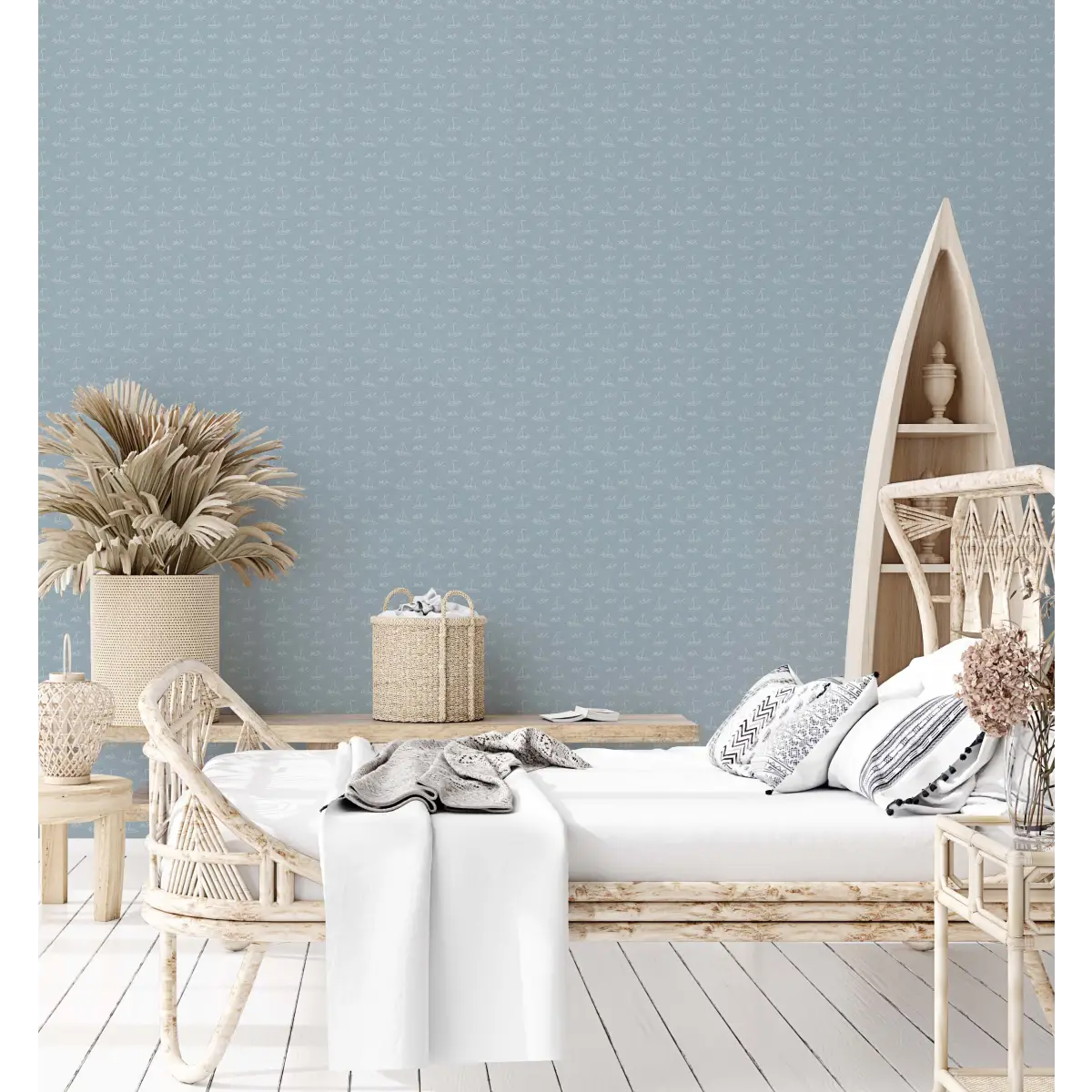 Conrad Wallpaper - Subtle Sailboats - Coastal Cottage - by Lauren Blair Hersey - Sample 1 foot by 1 foot / Small Scale