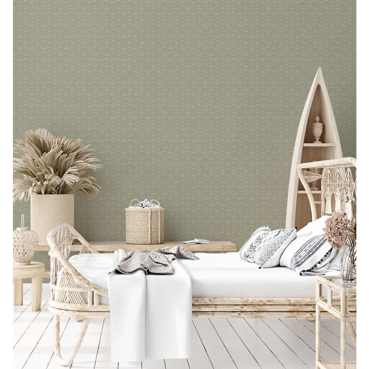 Conrad Wallpaper - Subtle Sailboats - Coastal Cottage - by Lauren Blair Hersey - Sample 1 foot by 1 foot / Small Scale