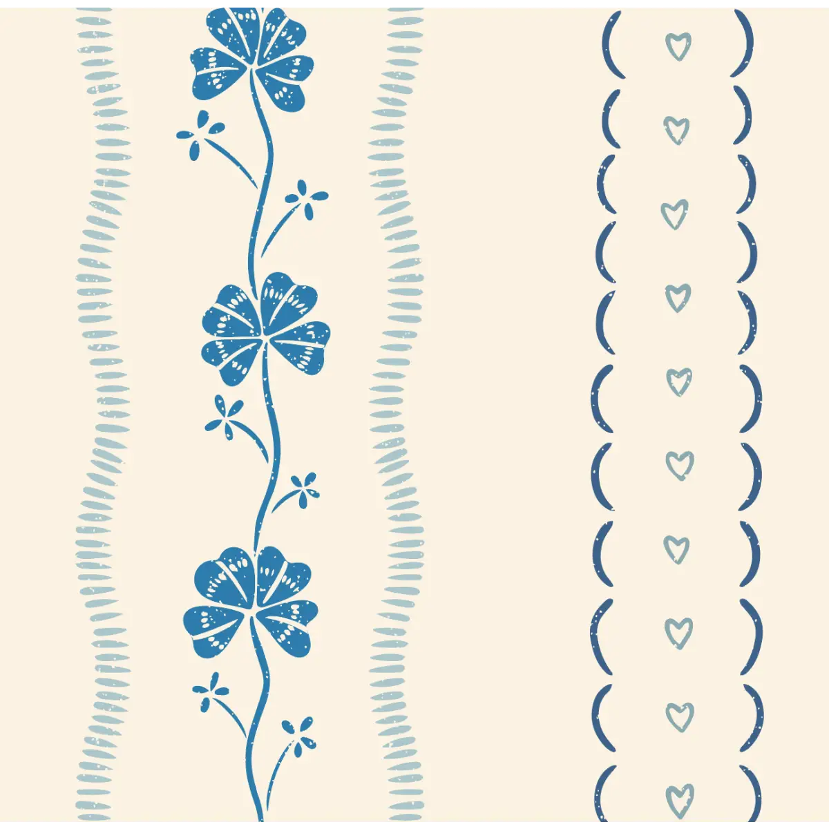 Constance Wallpaper - Shamrocks and Hearts - by House of Haricot - Sample 1 foot by 1 foot / Blue and Cream - Loomwell