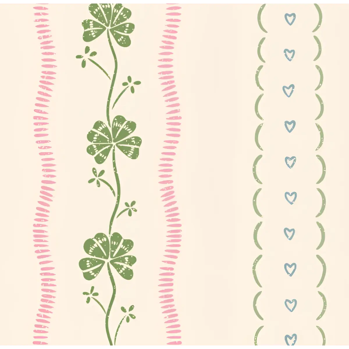 Constance Wallpaper - Shamrocks and Hearts - by House of Haricot - Sample 1 foot by 1 foot / Green and Pink - Loomwell