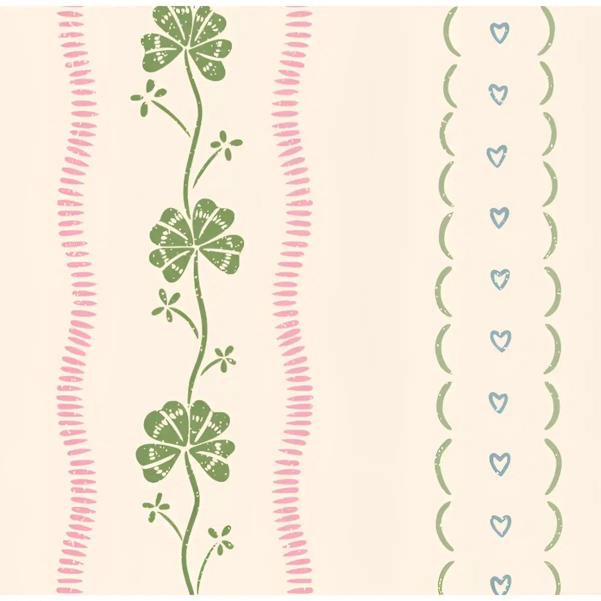Constance Wallpaper - Shamrocks and Hearts - by House of Haricot - Sample 1 foot by 1 foot / Green and Pink / Large