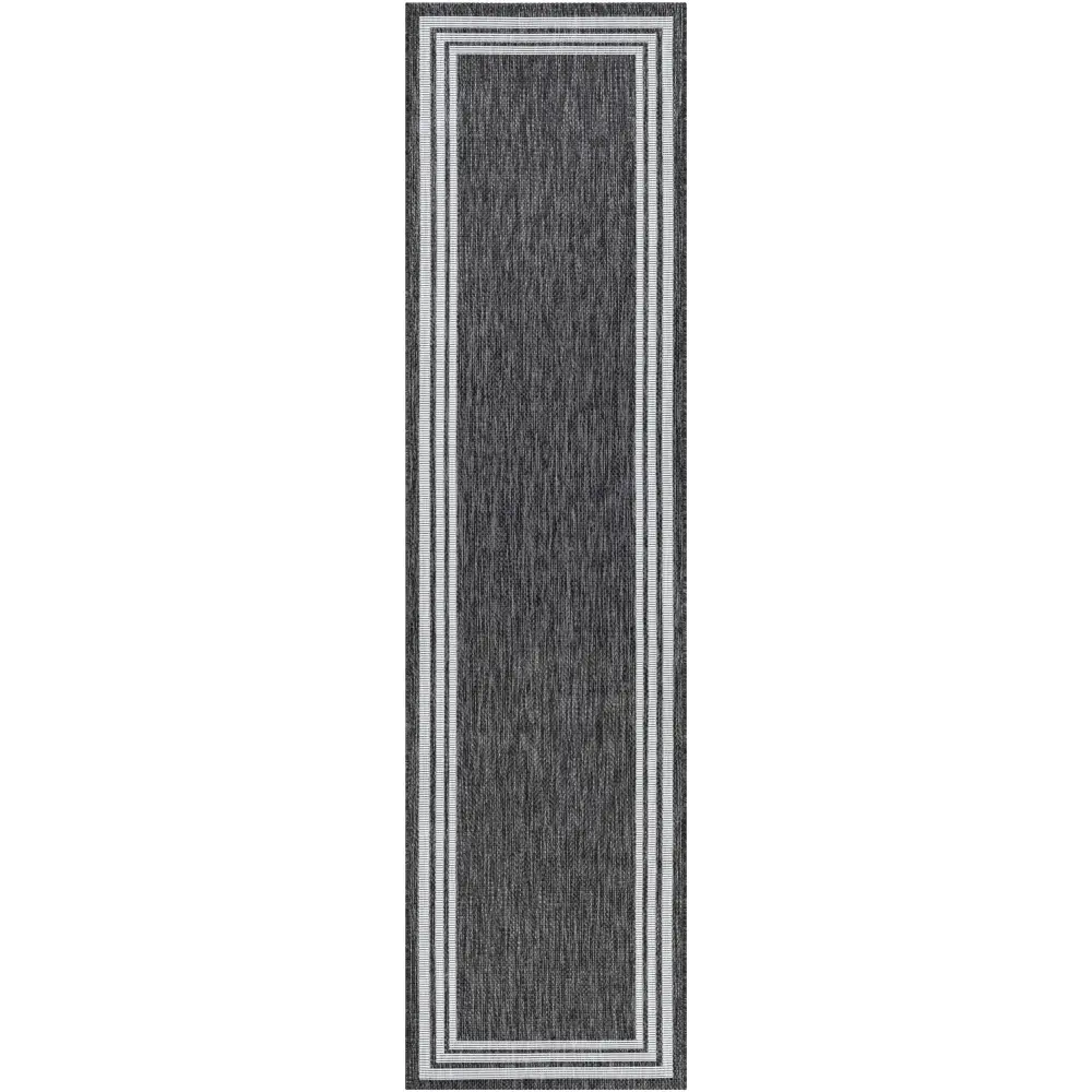 Coonamble Bordered Antrasit Outdoor Rug - 2’7’’ x 10’ Runner - Boutique Rugs